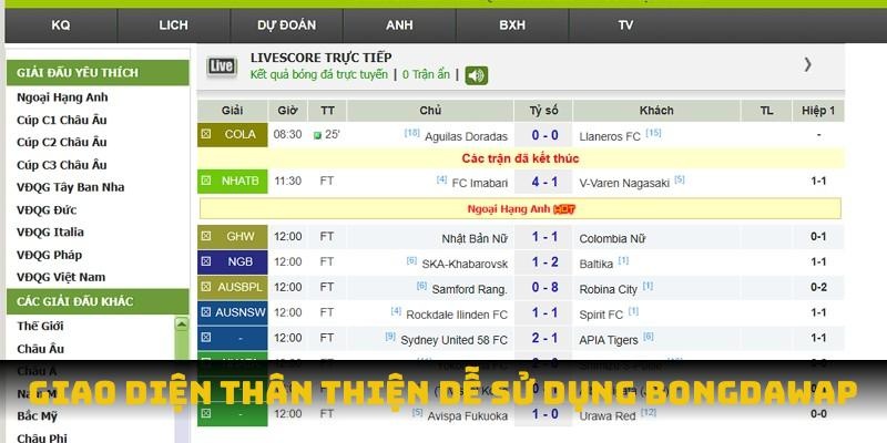 Giao diện thân thiện dễ sử dụng Bongdawap